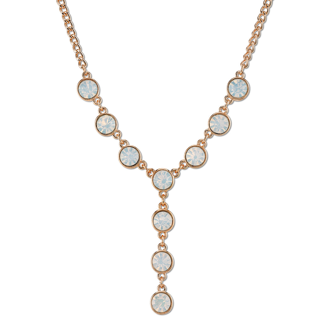Gold Tone White Opal Color Glass Y Necklace 16   19 Inch Adjustable