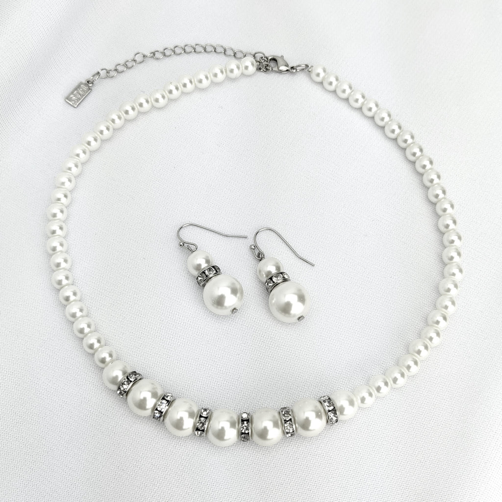 1928 jewelry white graduated costume pearl and crystal necklace 15 18 inch adjustable