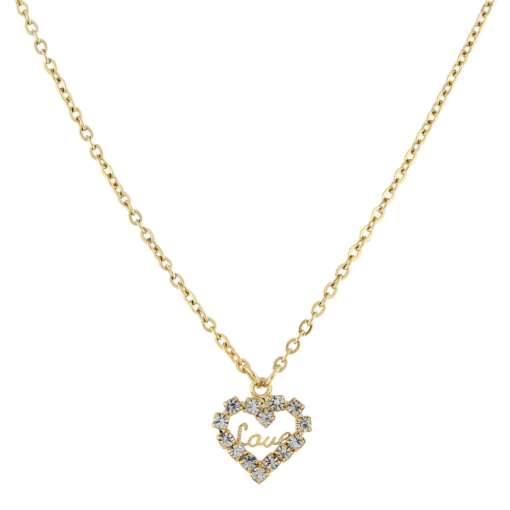 14K Gold Dipped Crystal Accented  Love  Heart Pendant Necklace 16   19 Inch Adjustable