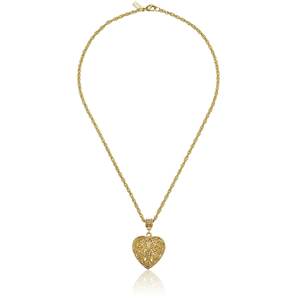 14K Gold Dipped Filigree Heart With Austrian Crystal Accent Necklace 18 Inches