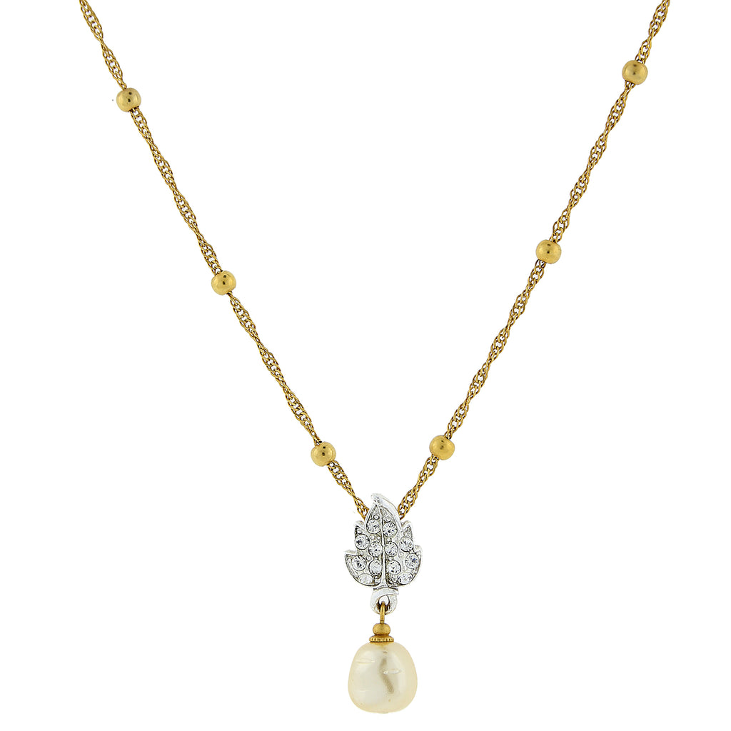 Crystal Baroque Faux Pearl Drop Necklace 18 Inch Chain