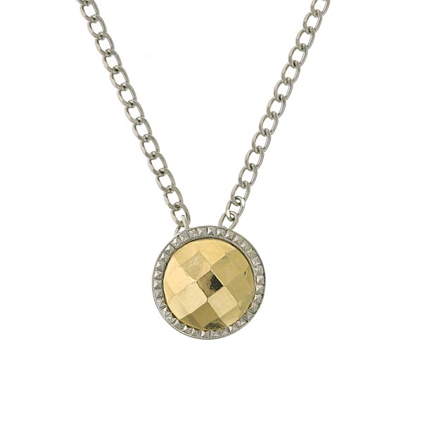 Silver Tone And Gold Tone Round Pendant Necklace 16   19 Inch Adjustable