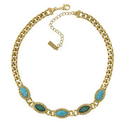 Gold Tone Green And Turquoise Color Collar Chain Statement Necklace 16   19 Inch Adjustable