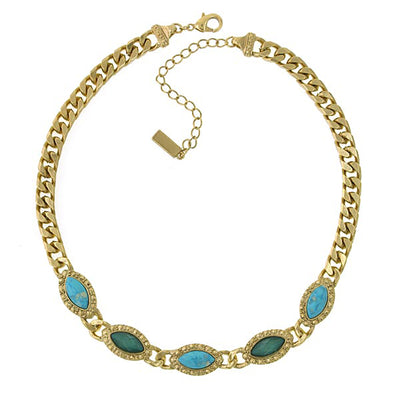 Gold Tone Green And Turquoise Color Collar Chain Statement Necklace 16   19 Inch Adjustable