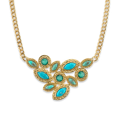 Gold Tone Green And Turquoise Color Cluster Front Necklace 16   19 Inch Adjustable