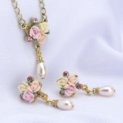 1928 Bridal Multi-Color Porcelain Rose Pink Crystal Faux Pearl Drop Post Earrings