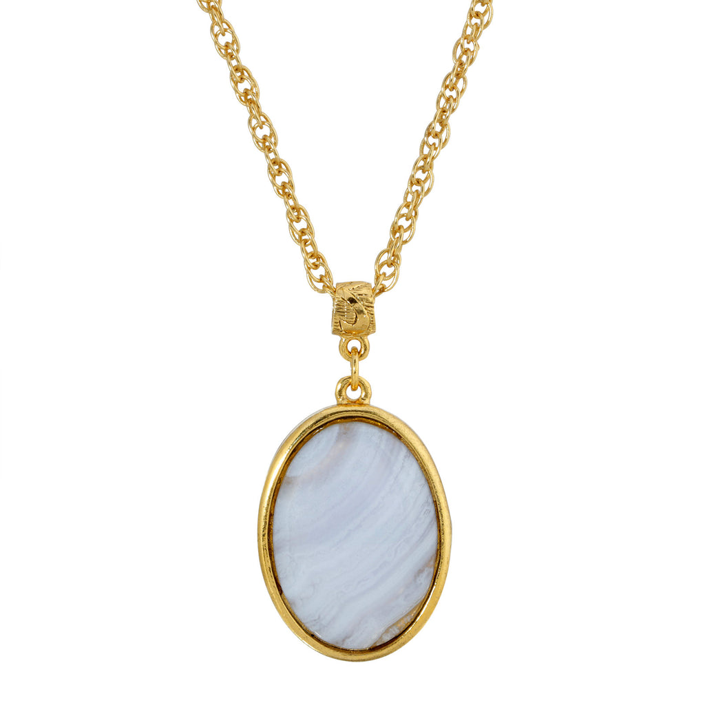 Agate Genuine Gemstone Oval Pendant Necklace 16   19 Inch Adjustable