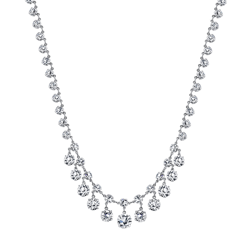 Silver Tone Genuine Austrian Crystal Collar Necklace 15 In Adj