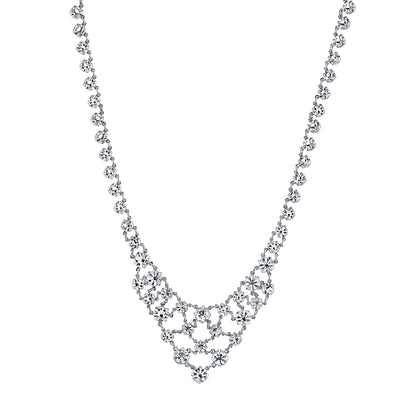 Silver Tone Genuine Swarovski Crystal Bib Interwoven Necklace 15 In. Adj.