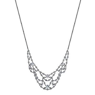 Black Tone Genuine Swarovski Crystal Strand Bib Necklace 16   19 Inch Adjustable