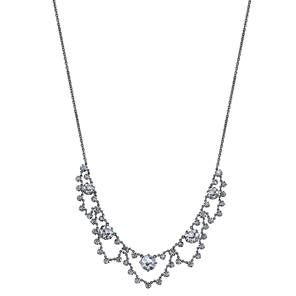 Black Tone Genuine Austrian Crystal Collar Necklace 16   19 Inch Adjustable