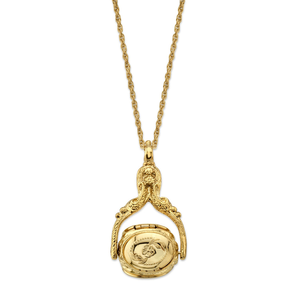 14K Gold Dipped 3 Sided Spinner Locket Necklace 30 Inches