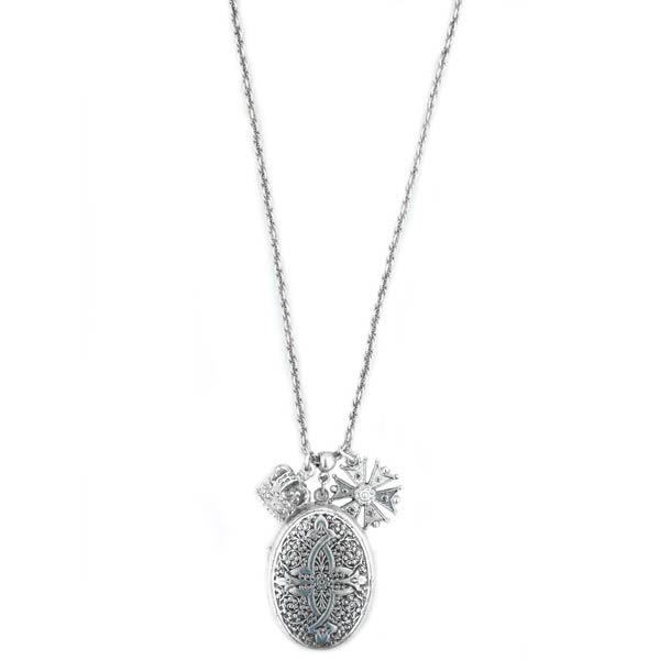 Silver Tone Charm Locket Necklace 34 In