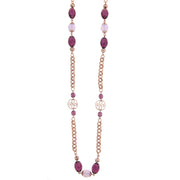 Amethyst Bead Round Pink Opal & Filigree Beaded Necklace 48"