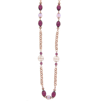 Amethyst Bead Round Pink Opal & Filigree Beaded Necklace 48"