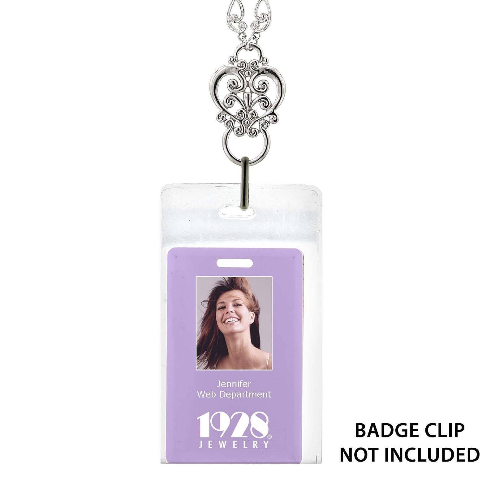 1928 Jewelry Heart Filigree Badge & Eyeglass Holder Chain Necklace 28"