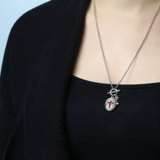 Silver Tone Birthstone Cross Locket Necklace 24 Inch January