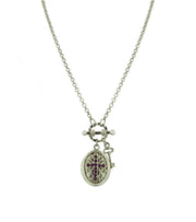 Silver Tone Birthstone Cross Locket Necklace 24 Inch