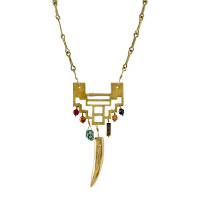 14K Gold Dipped Tusk Geometric Gemstone Necklace 28 In