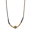 T.R.U. Black Diamond Fireball Crystal Brown Leather Cord Linen Wrapped Necklace 28