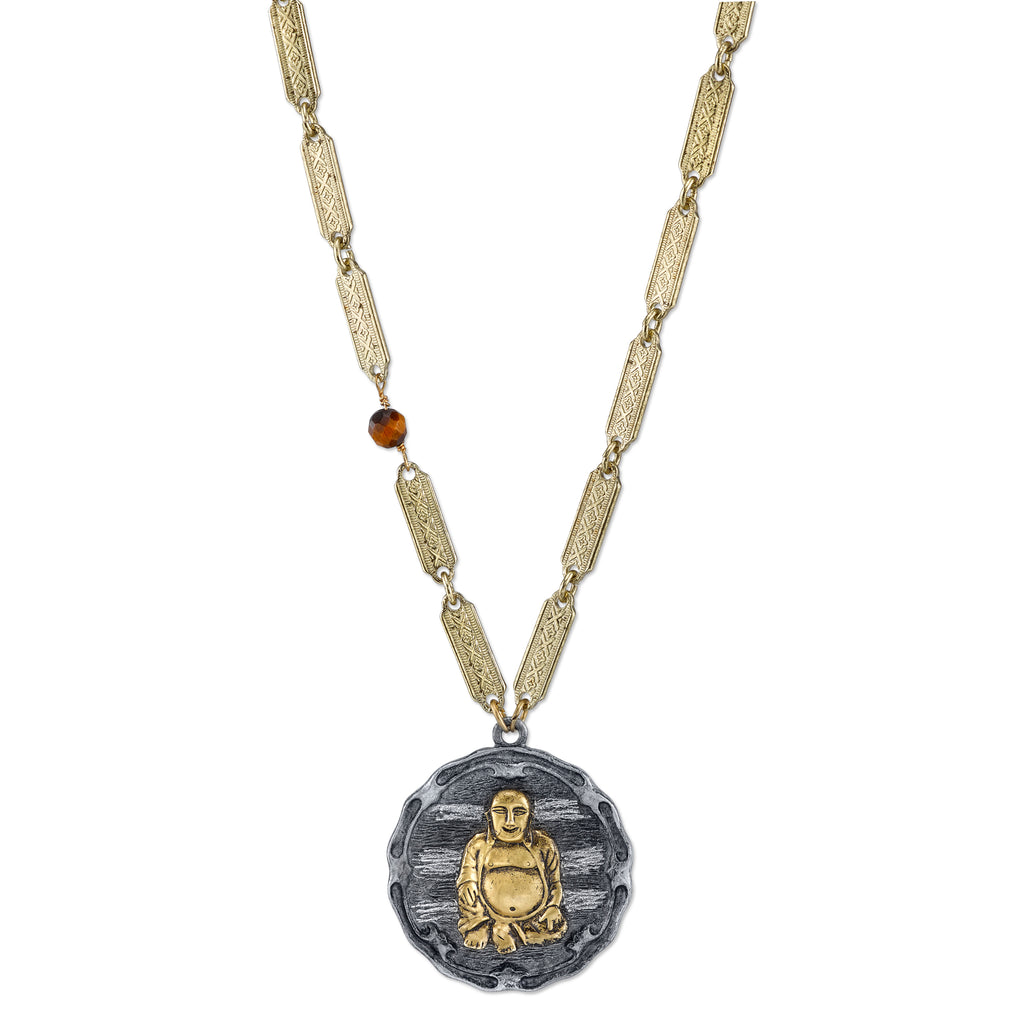 14K Gold Dipped Sitting Budda On Vintage Chain Necklace 32 In