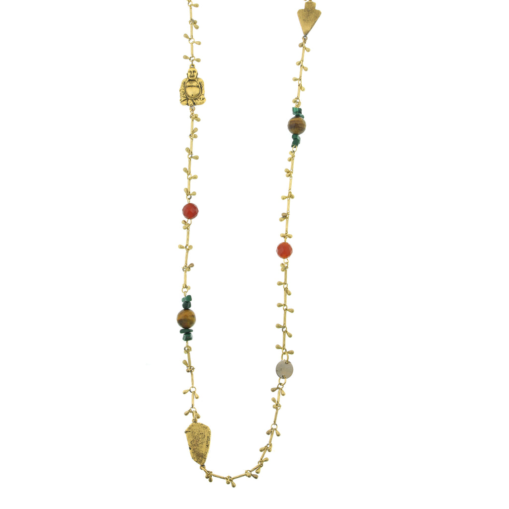 14K Gold Dipped Droplet Chain With Buddha And Gemstone Accents Necklace 44 In