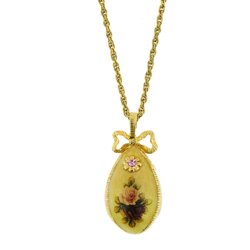 Manor House Rose Faberge Style Egg Pendant Necklace 36 Inches