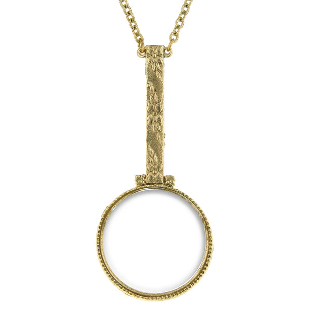 Gold Tone Magnifying Glass Necklace 28 In