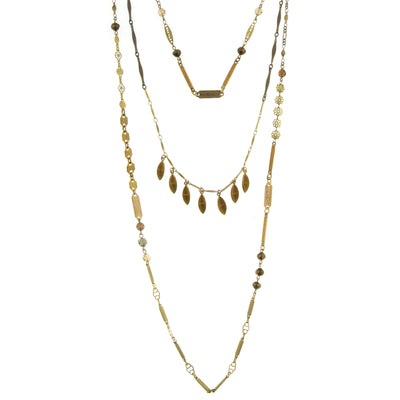 T.R.U. Triple Chain Necklace Accented With Baroque Glass Faux Pearls And Swarovski Element 36 Inches