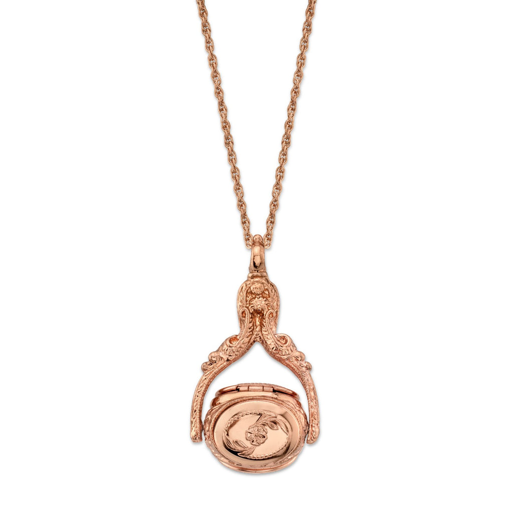 Rose Gold Tone 3 Sided Spinner Locket Necklace 30 Inches
