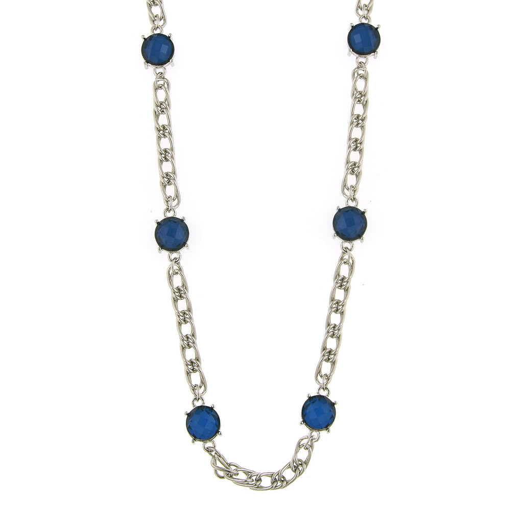 Silver-Tone Blue Chain Strand Necklace, 36"