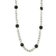 2028 Jewelry Double Chain Round Stone Necklace 36 Inches Black