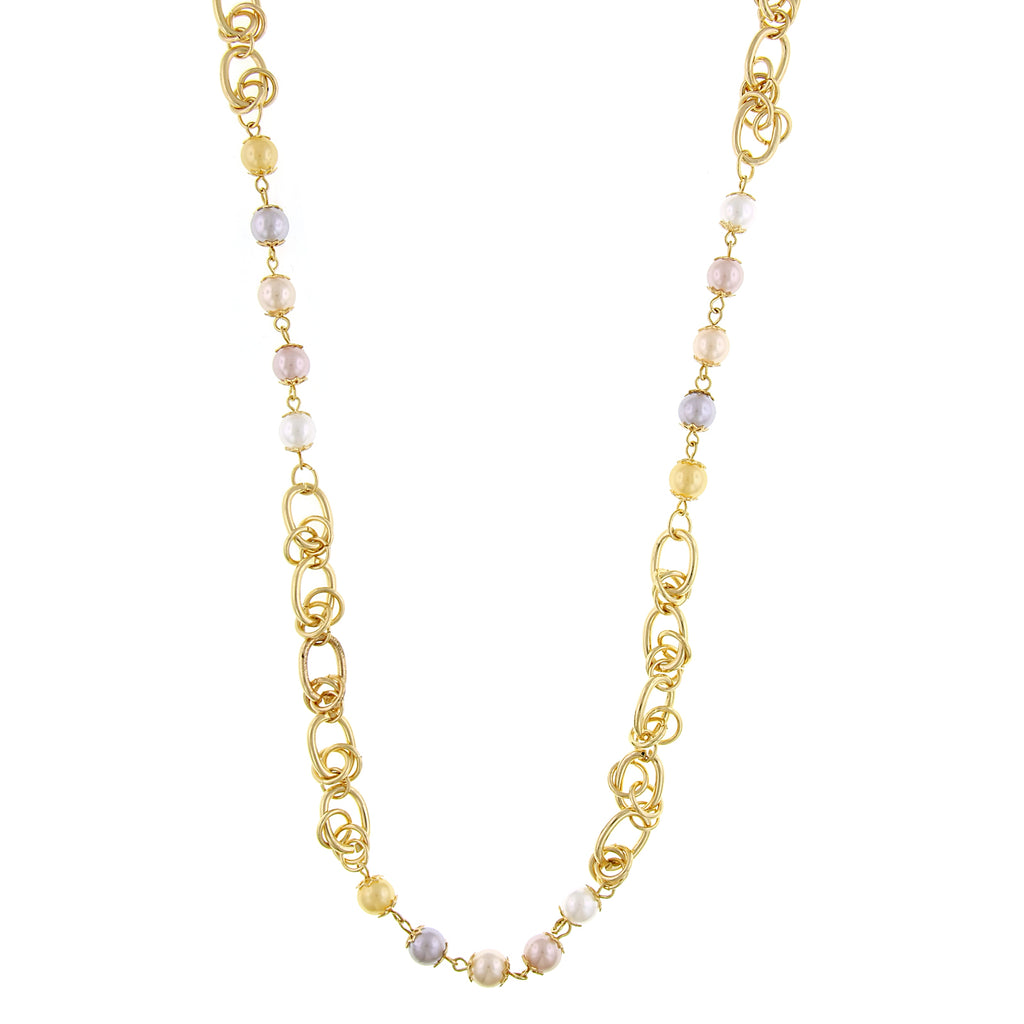 Multi Color 8mm Faux Pearl Chain Strand Necklace 28" + 2" Extender