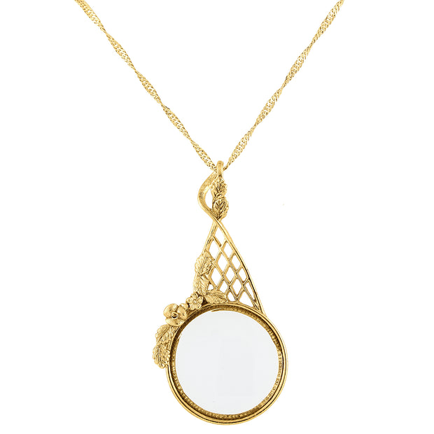 Gold Tone Filigree Magnifying Glass Necklace 28 In