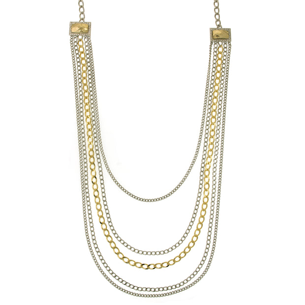 Silver And Gold Tone Draped Chain Necklace 26In