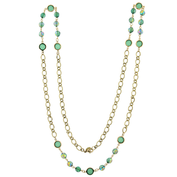 Gold-Tone Emerald Green AB Long Strand Necklace 40