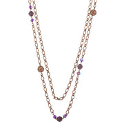 Antiqued Copper Amethyst Ab Long Necklace 42 In