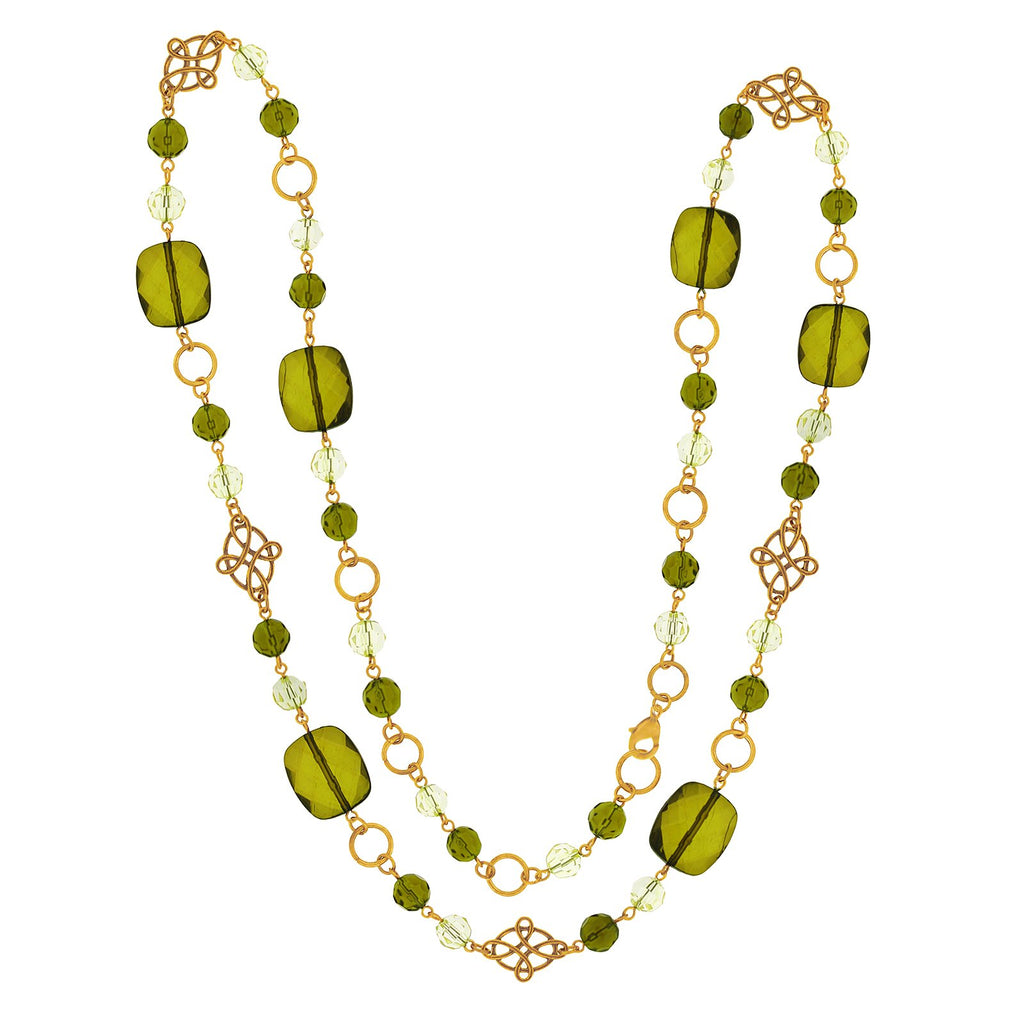 Light Green Rectangular Bead Long Necklace 42 Inches