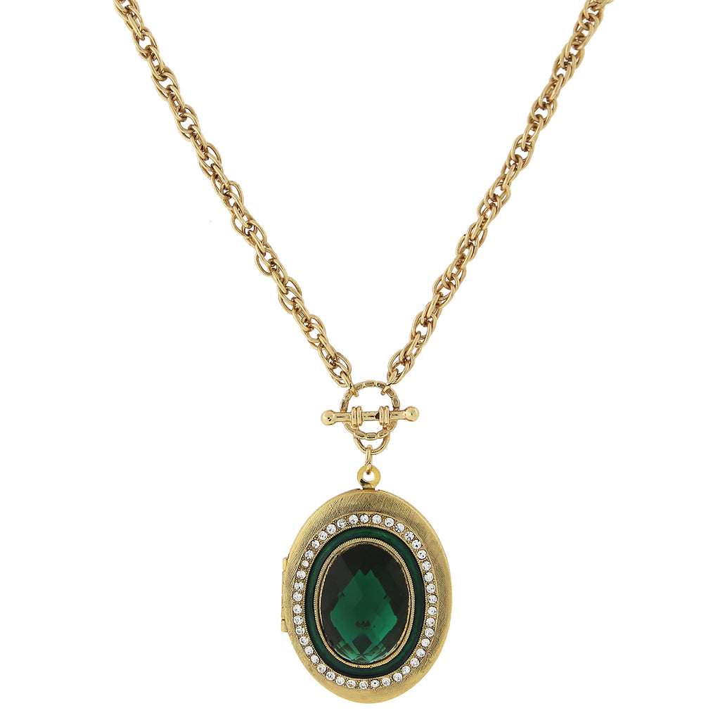 Gold Tone Crystal Accent Oval Locket 30 In Dark Green