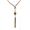 T.R.U. River Stone Gemstone Tan Wax Cotton Cord Gold Tassel Necklace 30