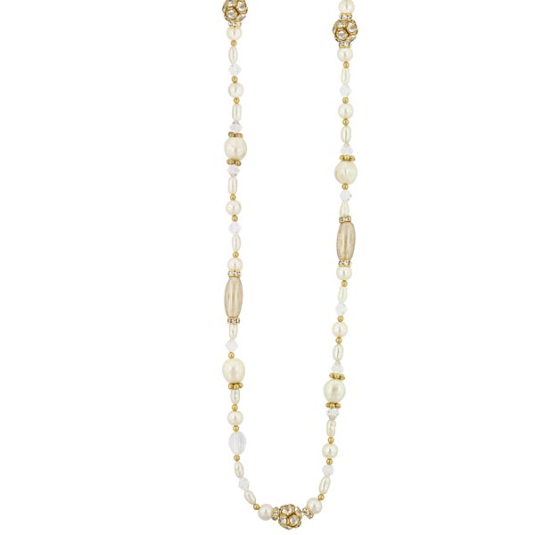 Faux Pearl And Crystal Rope Necklace 38 Inches
