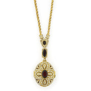 Gold Tone With Red And Crystal Oval Locket Pendant 32