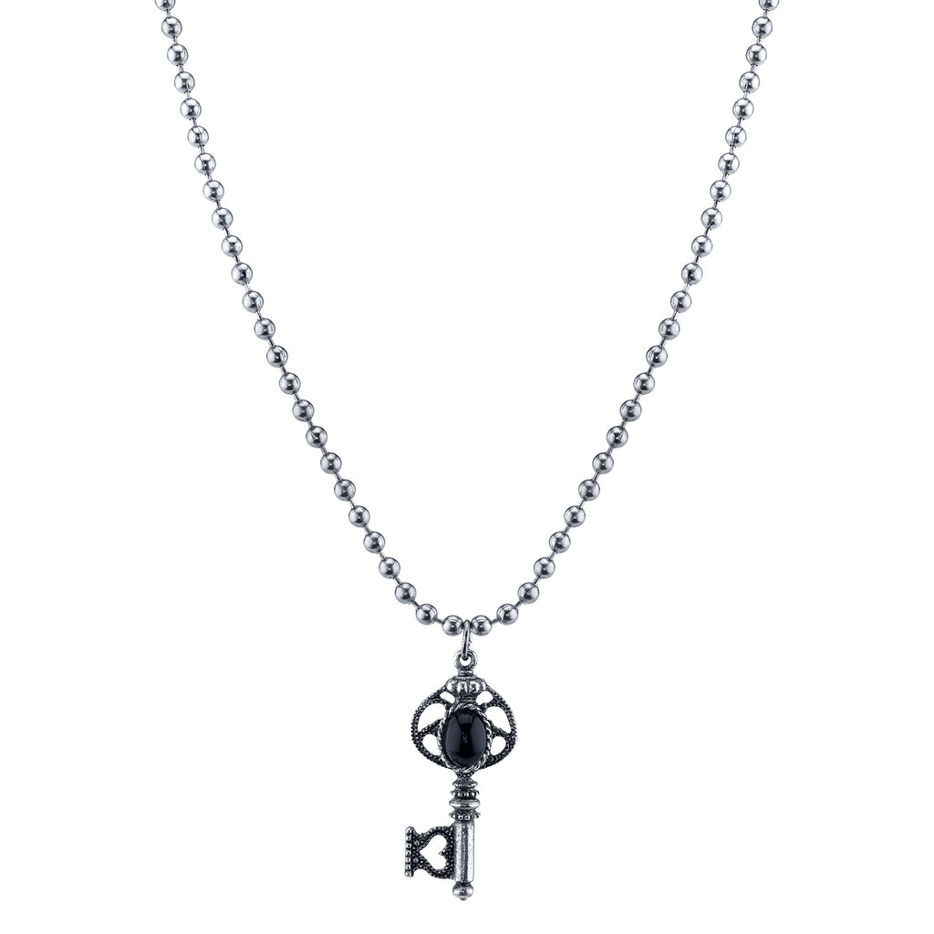 Silver Tone Black Keys Charms Necklace 24 In