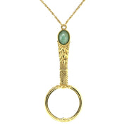 Green Aventurine Round Gemstone Magnifying Glass Necklace 30 Inches