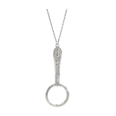 Antiqued Pewter Cross Etched Magnifier Necklace 28 Inch