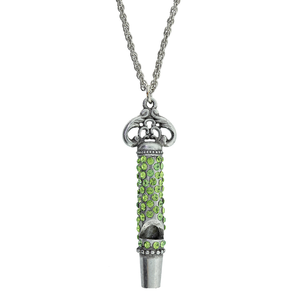 Silver Tone Vintage Inspired Crystal Pave Whistle Necklace