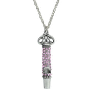 Pewter Crystal Pave Decorated Whistle Necklace Pink 