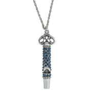 Pewter Crystal Pave Decorated Whistle Necklace Dark Blue