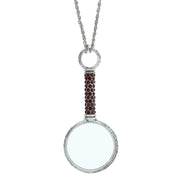 Pewter Crystal Pave Magnifying Glass Necklace Red