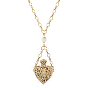 14K Gold Dipped Crystal Filigree Heart With Glass Vial Necklace 30 Inch